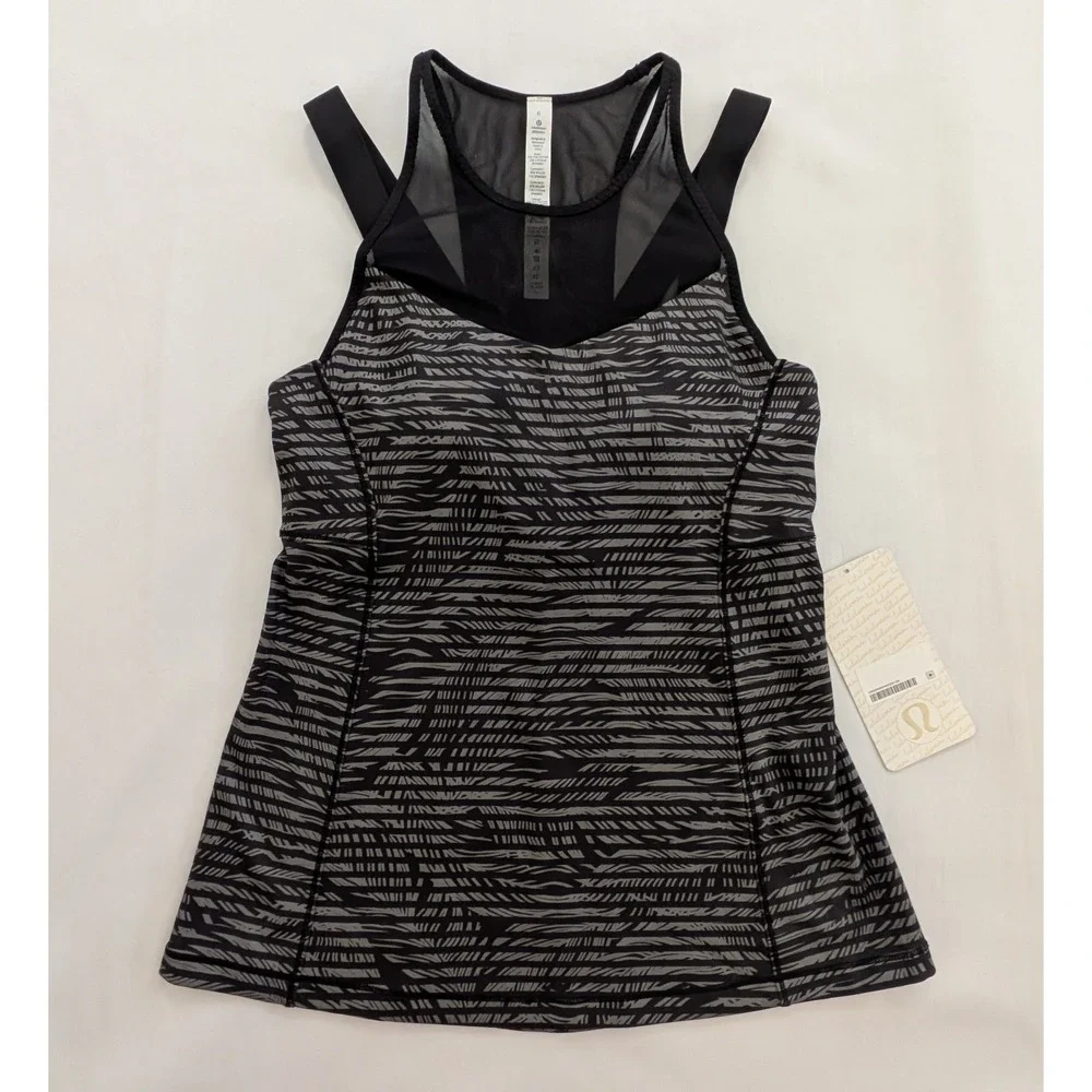 Lululemon Running In The City Tank Top Mesh Built-In Bra Black Women's 6 - NWT